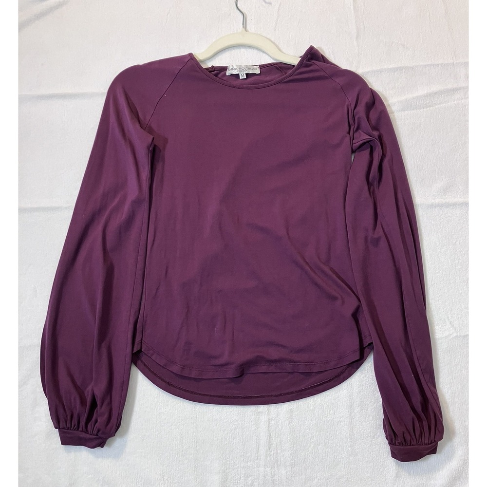 Anna Holtblad Stockholm Purple Plum Balloon Sleeve Raglan Top Medium‎ Minimalist